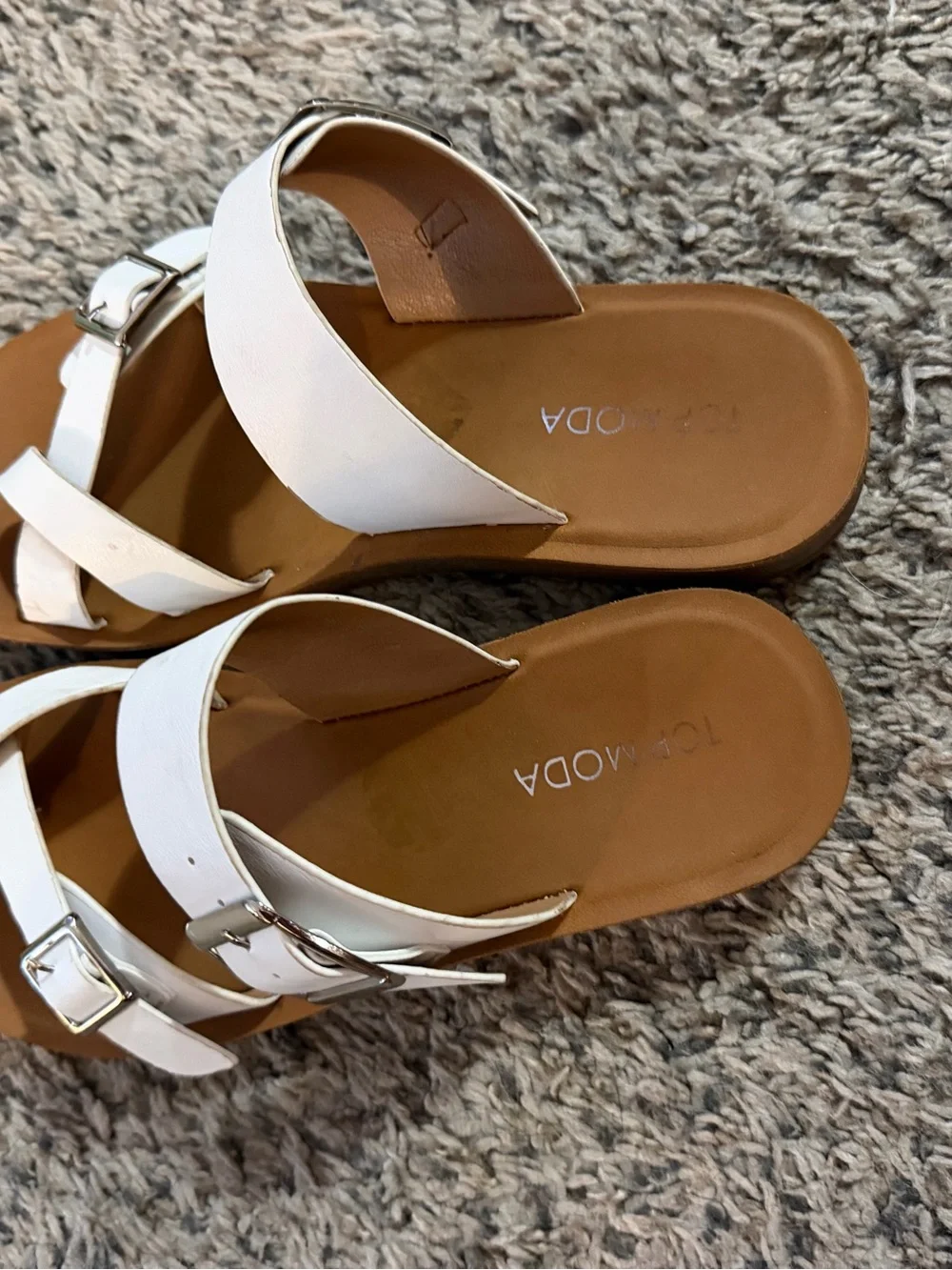 TOP Moda White Double-Buckle Slide Sandals